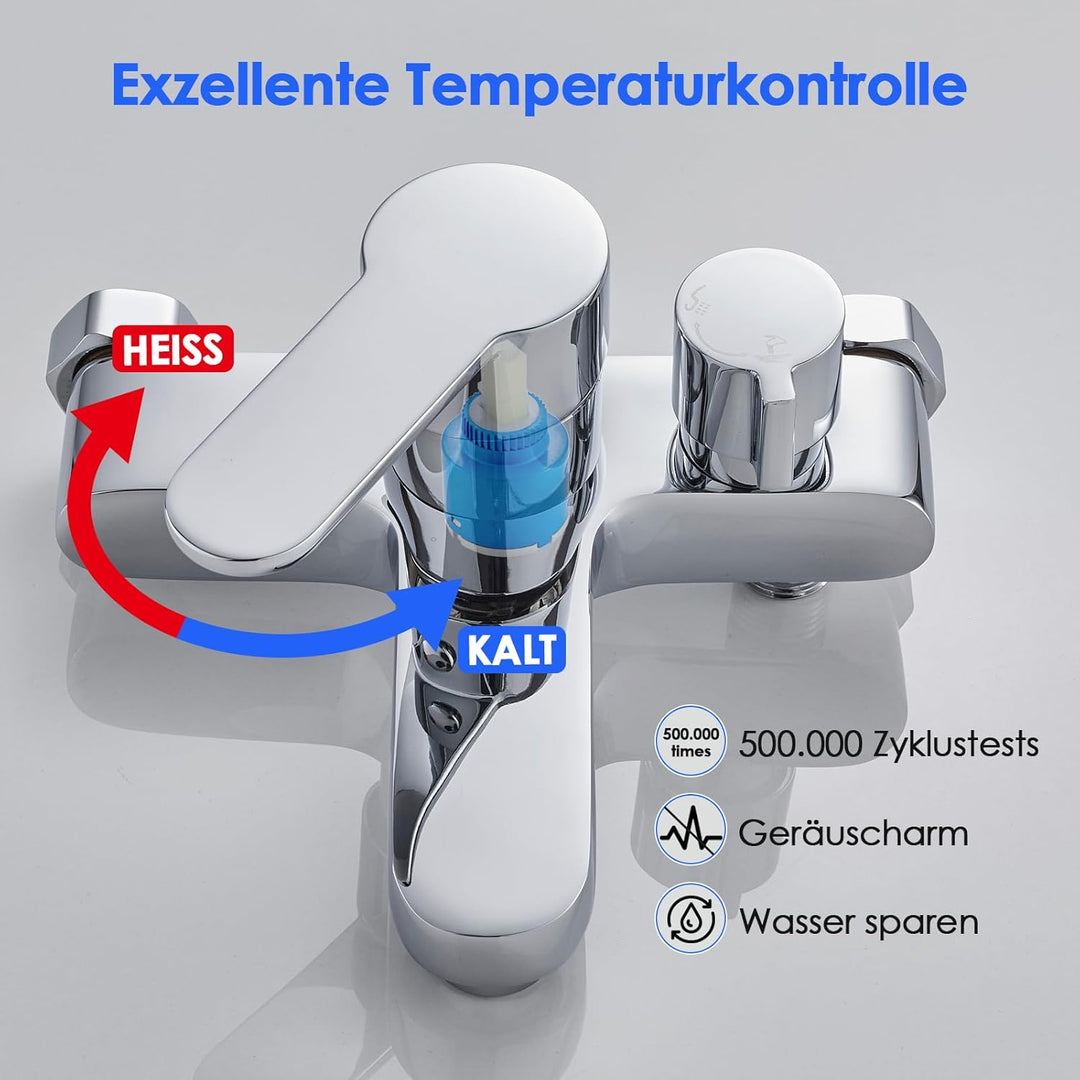ROVOGO Badewannenarmatur, Aufgerüstet Messing Drehbare Umsteller, Badewanne armatur für Wandmontage,