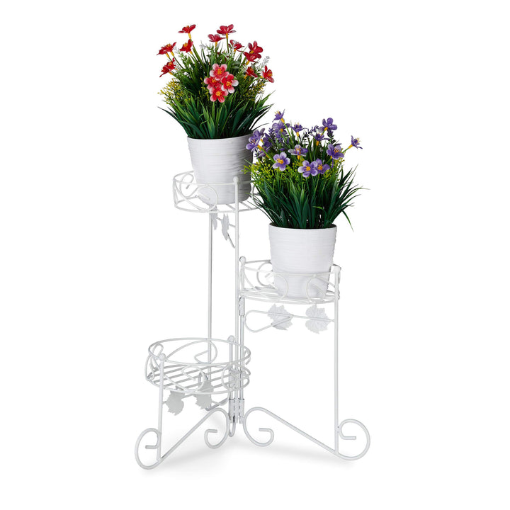 Relaxdays Blumenständer Metall, 3 Etagen, zum Klappen, dekorative Blumentreppe, vintage, innen &amp; aus
