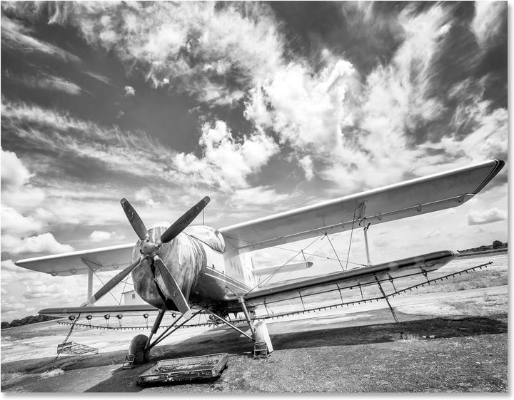 wandmotiv24 Leinwandbild Schwarz-Weiss, 80x60cm, Querformat, Flugzeug, Deko, Bilder auf Leinwand, Wa