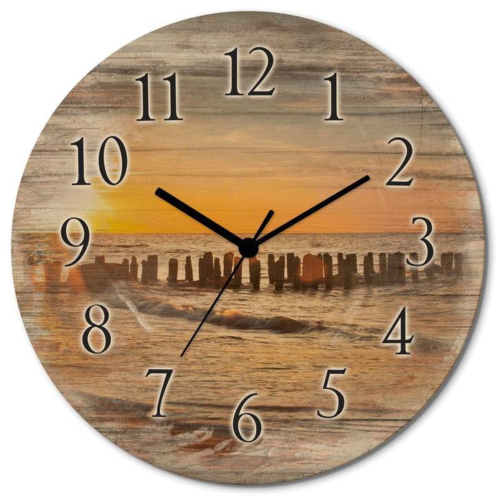 ARTLAND Wanddeko Wanduhr ohne Tickgeräusche aus Holz Quarzuhr lautlos rund Ø 30 cm Schöner Sonnenunt