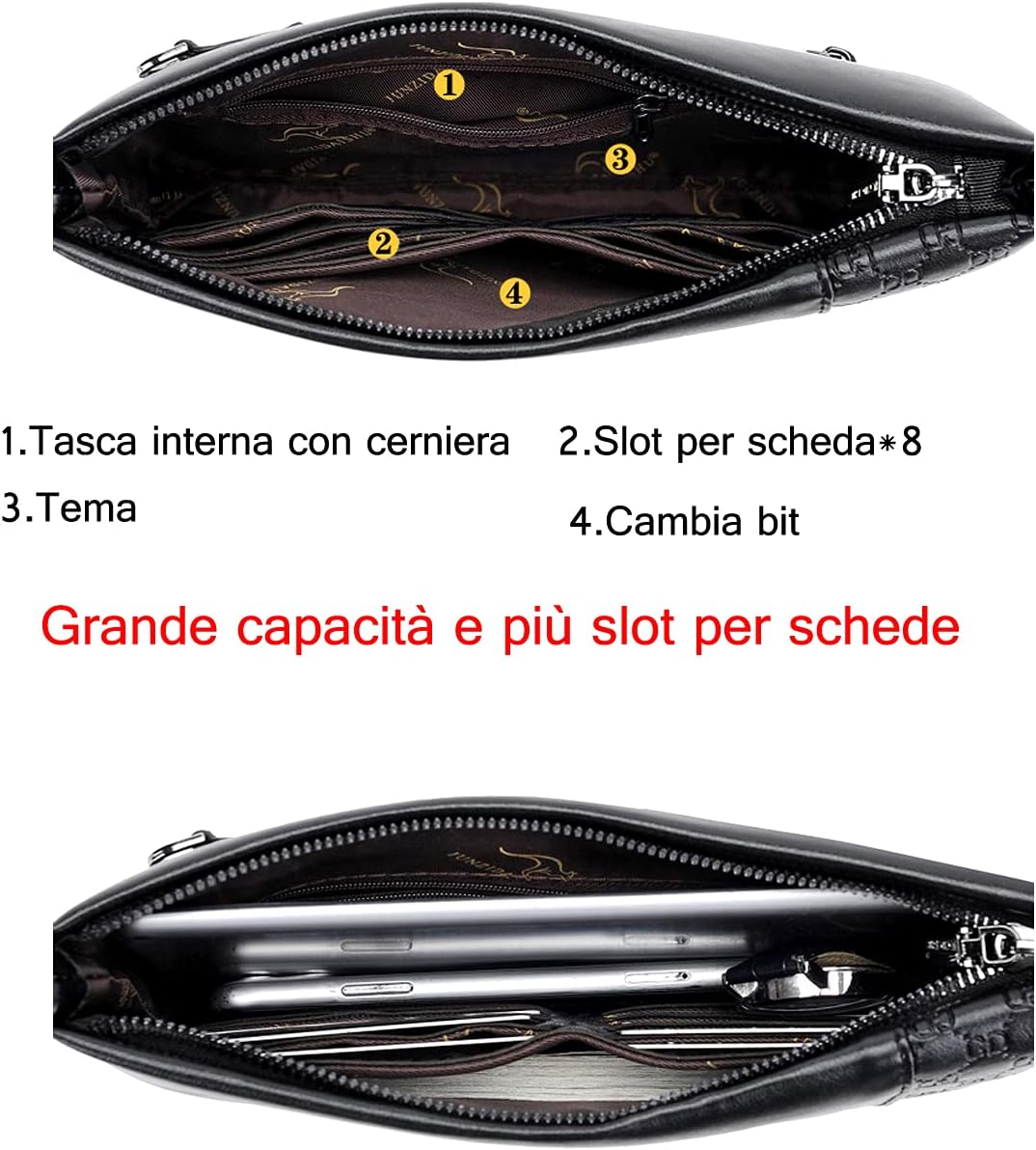 A-QMZL Handgelenktasche für Herren Handgelenk Handtasche Handgelenktasche PU Leder Grossraum-Clutch