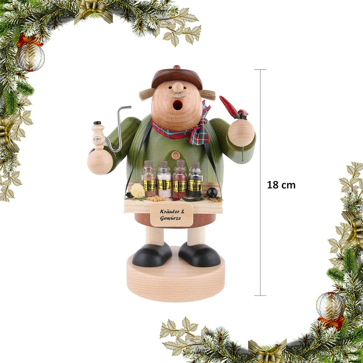 Räuchermännchen Gewürzhändler 18 cm | Weihnachtsdeko traditionelle Kunsthandwerk aus dem Erzgebirge