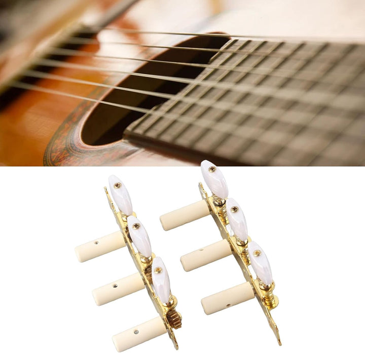 2 Stück Klassische Gitarren-Mechaniken Saiten-Stimmwirbel Schlüssel Stimmgeräte Set Weisser Knopf