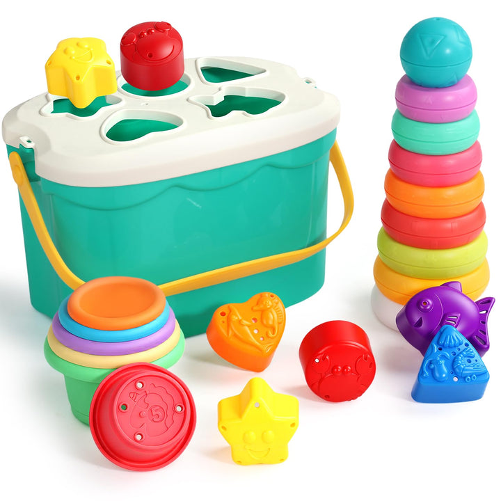 Montessori Stapelturm ab 6 Monate, 3-in-1 Sortier- &amp; Stapelspielzeug | 20 Teile zum Sortieren, Stape