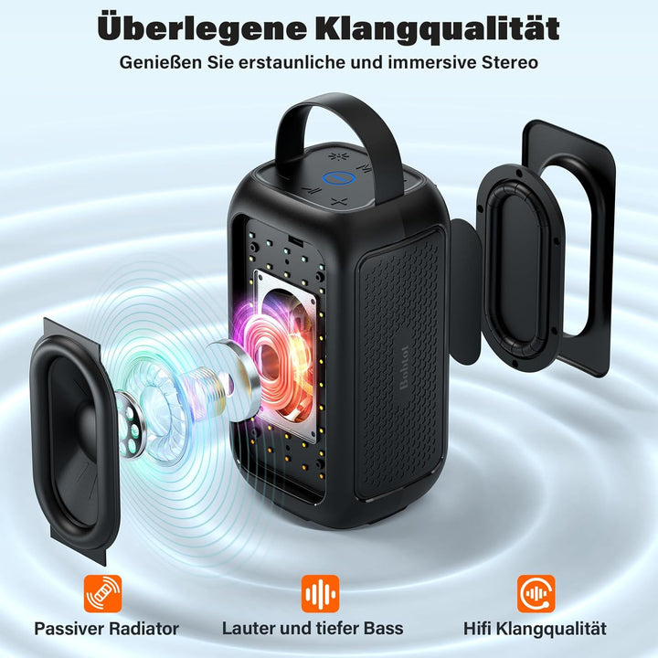 Bobtot Tragbarer Bluetooth Lautsprecher with 2 Mic kabellos | 16 Stunden Wiedergabezeit, Kleiner Kar