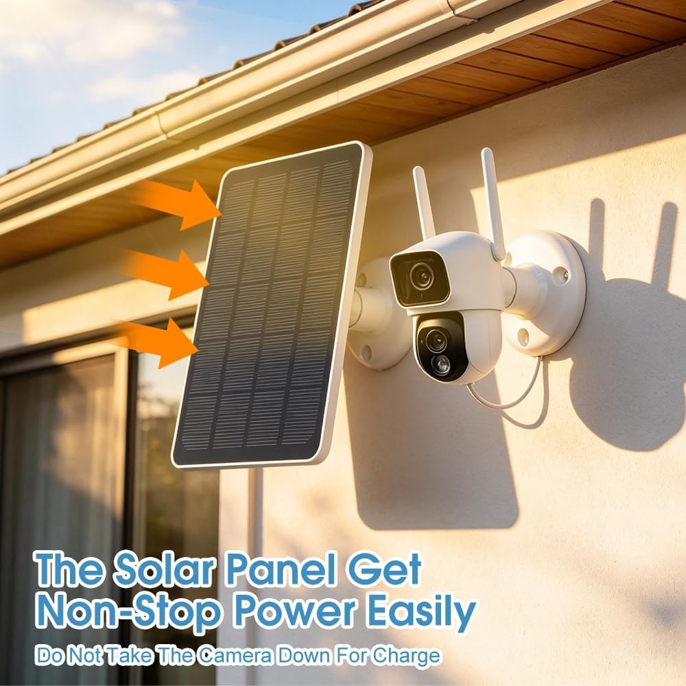 Solarpanel für Eufy Kamera, 3W Solarpanel für Ring Kamera, Solar Ladegerät 6V mit Micro USB &amp; USB-C