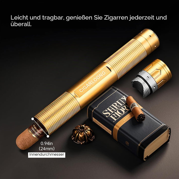 Zigarrenetui 3-in-1 Edelstahl Zigarrenrohr mit Hygrometer, Zigarrenpunsch und Zigarrenhalter, langle