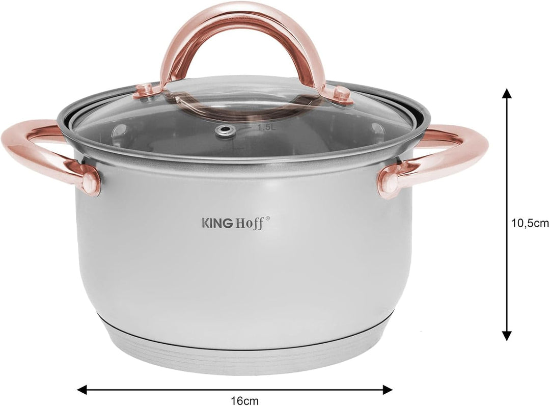 Kinghoff Topfset Induktion, Kochtopf Set mit Glasdeckel, Kochgeschirr aus Edelstahl aussen mattiert,