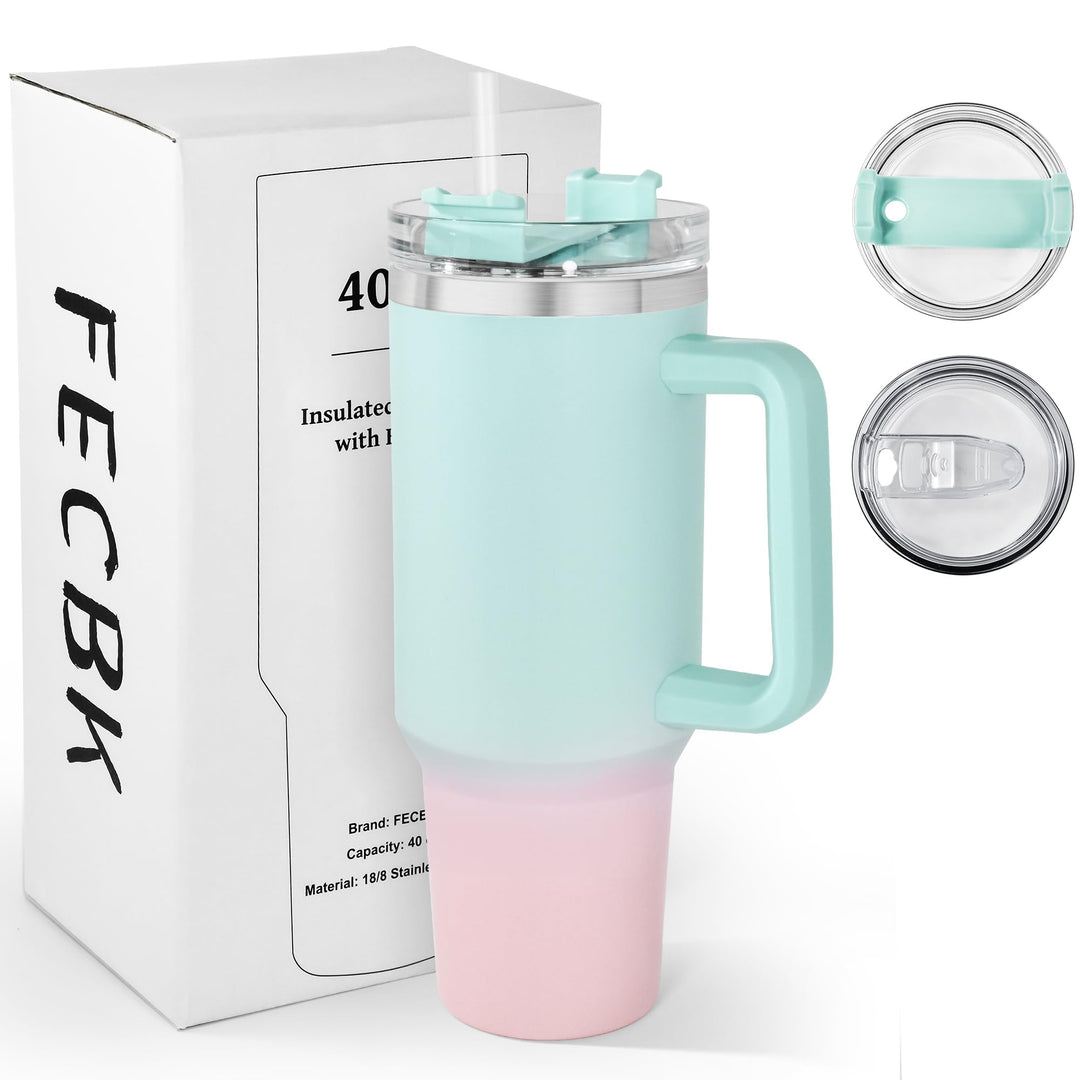 FECBK Thermobecher mit Strohhalm und Henkel 1,2L, 100% Auslaufsicherer Trinkbecher, Edelstahl Vakuum