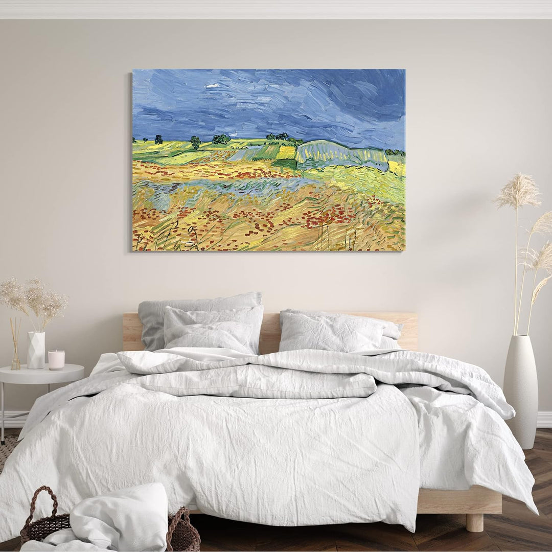Printed Paintings Leinwand (60x40cm): Vincent Van Gogh - Weizenfeld mit stürmischem Himmel 60x40 cm,