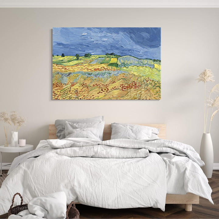 Printed Paintings Leinwand (60x40cm): Vincent Van Gogh - Weizenfeld mit stürmischem Himmel 60x40 cm,