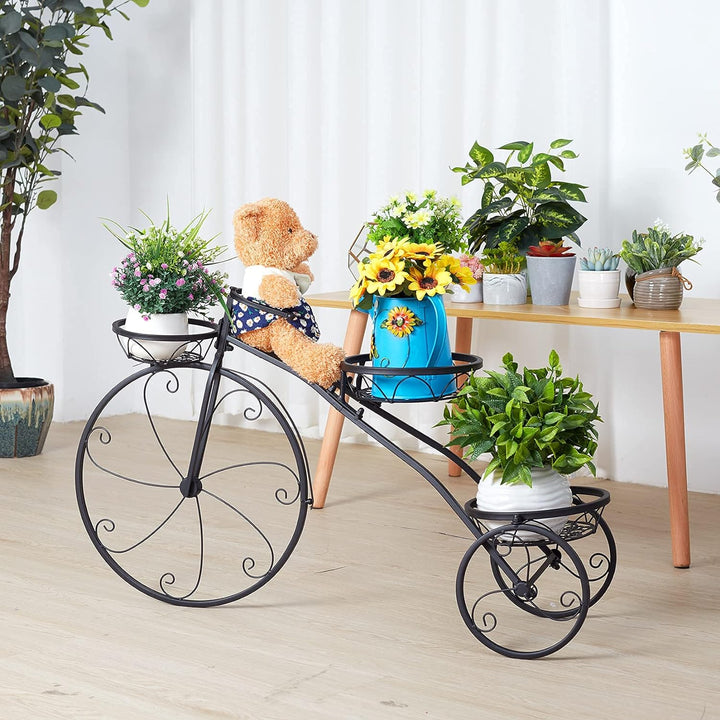 unho Blumenständer Metall, Blumentreppe Fahrrad Form, Blumentopf Ständer 3 Ebenen, Pflanzenregal für
