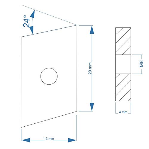 Nutenstein | Gewindeplatte Rhombus 20x13x4 mm M6 Gewinde Winkel 24° | Stahl verzinkt 5-8um (100 Stüc