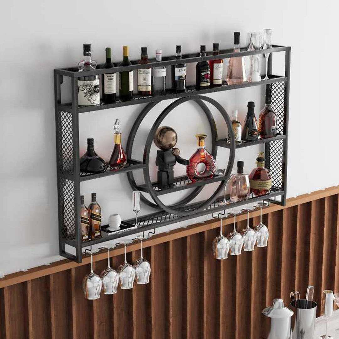 Weinregal Wand Metall Flaschenregal Schmal Wine Rack Bar Regal Wand mit Weinglashalter Getränkeregal