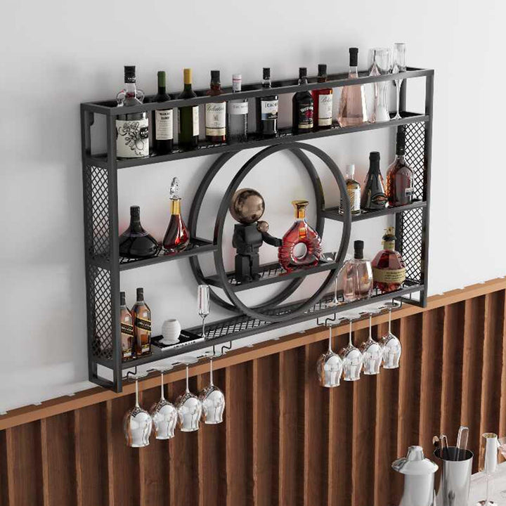 Weinregal Wand Metall Flaschenregal Schmal Wine Rack Bar Regal Wand mit Weinglashalter Getränkeregal