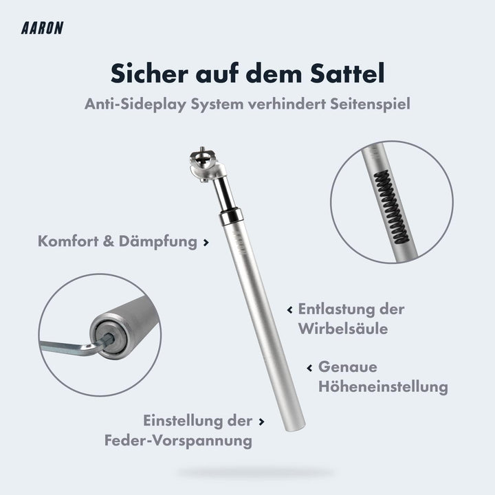 AARON Spring Federsattelstütze mit 27,2, 30,9 oder 31,6 mm Durchmesser - Gefederte Aluminium Sattels