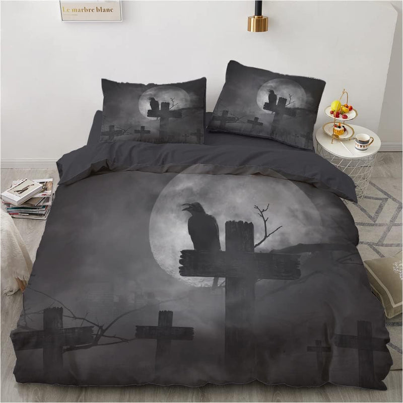 Luowei Gothic Bettwäsche 155x220 3 teilig Skull Halloween Bettbezug Set Weiche Microfaser Bettwäsche