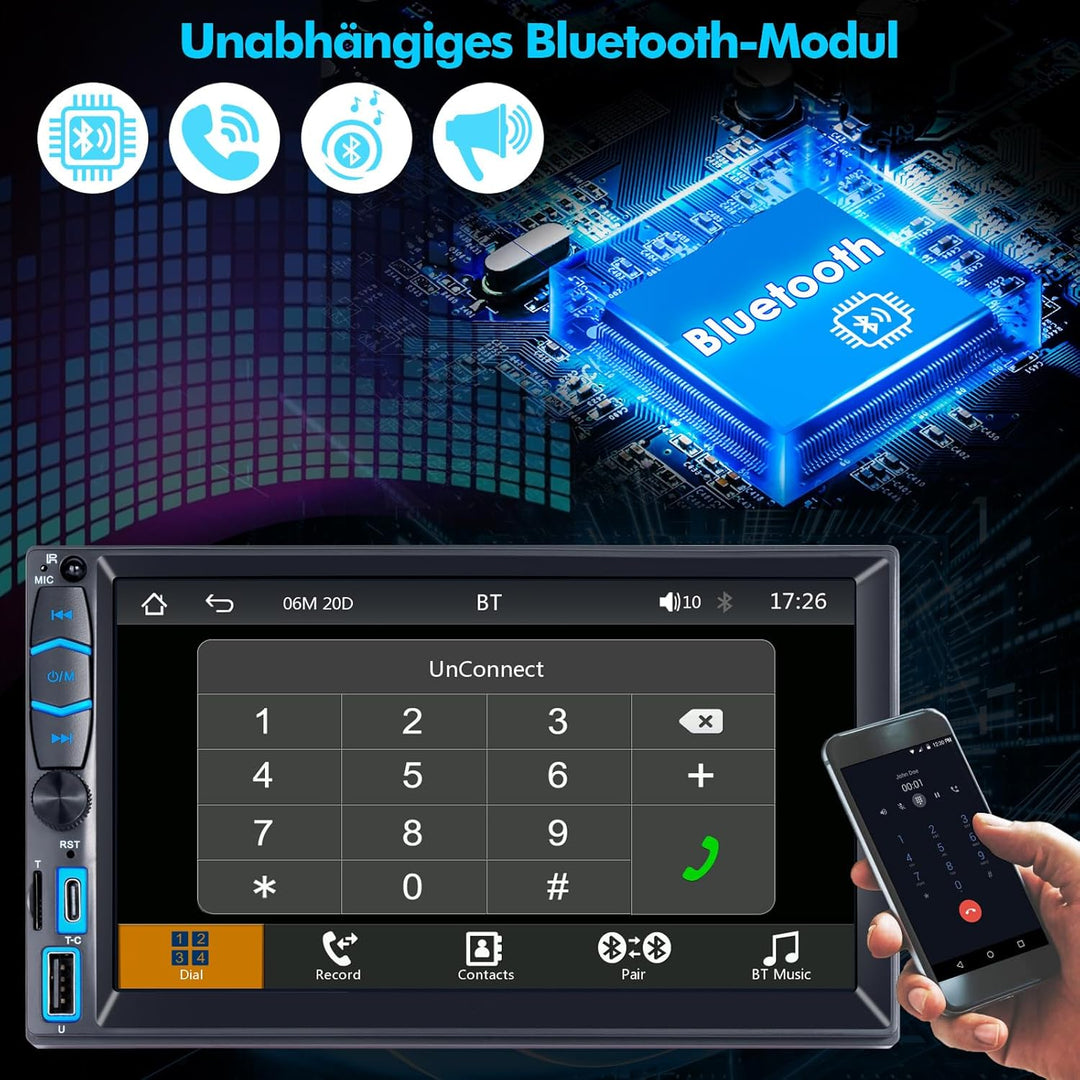 2 Din Radio mit Wireless Carplay und Android Auto Autoradio mit Bildschirm Touchscreen, Bluetooth, A