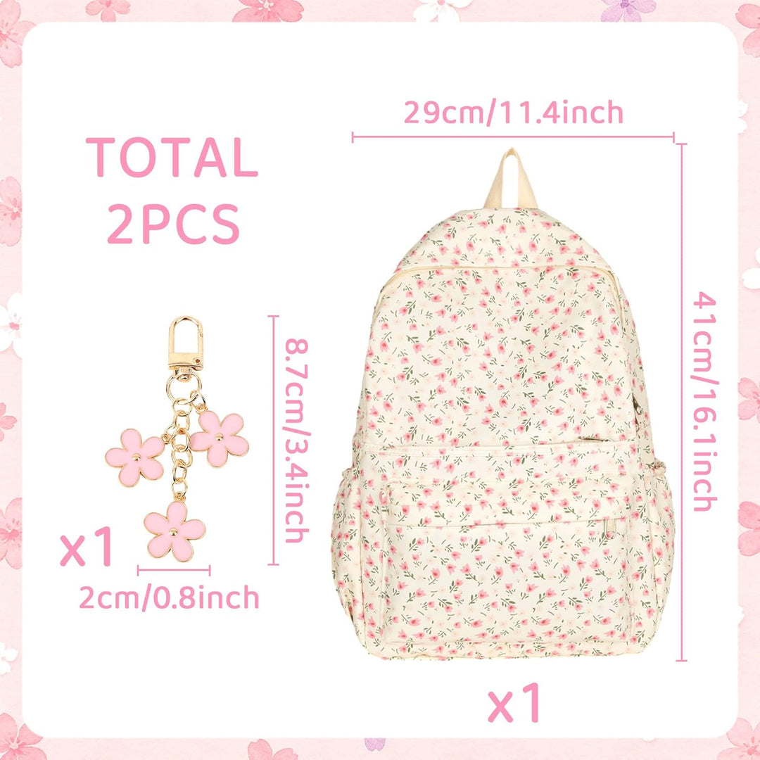 BACH AND BOUJEE Blumenmuster Rucksack mit Schleife Damen Laptop Rucksack leicht lässig für Teenager