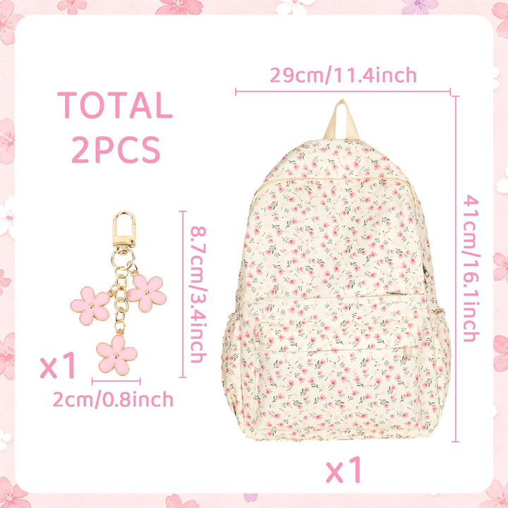 BACH AND BOUJEE Blumenmuster Rucksack mit Schleife Damen Laptop Rucksack leicht lässig für Teenager