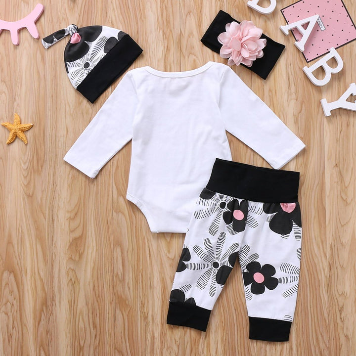 Geagodelia Babykleidung Set Baby Mädchen Langarm Body Strampler + Hose + Stirnband Mütze Kleinkinder
