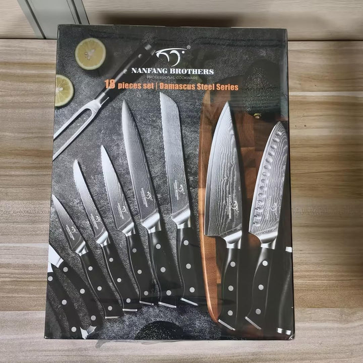 NANFANG BROTHERS Messersets Damast-Küchenmesser Messerset Mit Block,18pcs japanisches Profi-Küchenme