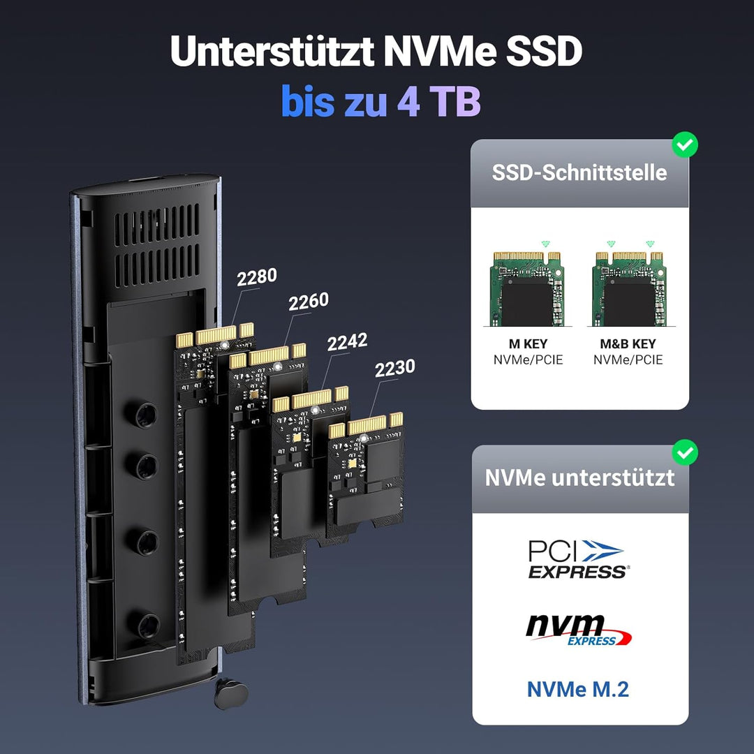 UGREEN M.2 Gehäuse NVMe USB 3.1 Gen2 10 Gbps NVMe SSD Gehäuse Adapter mit USB CC Kabel für M2 NVMe P