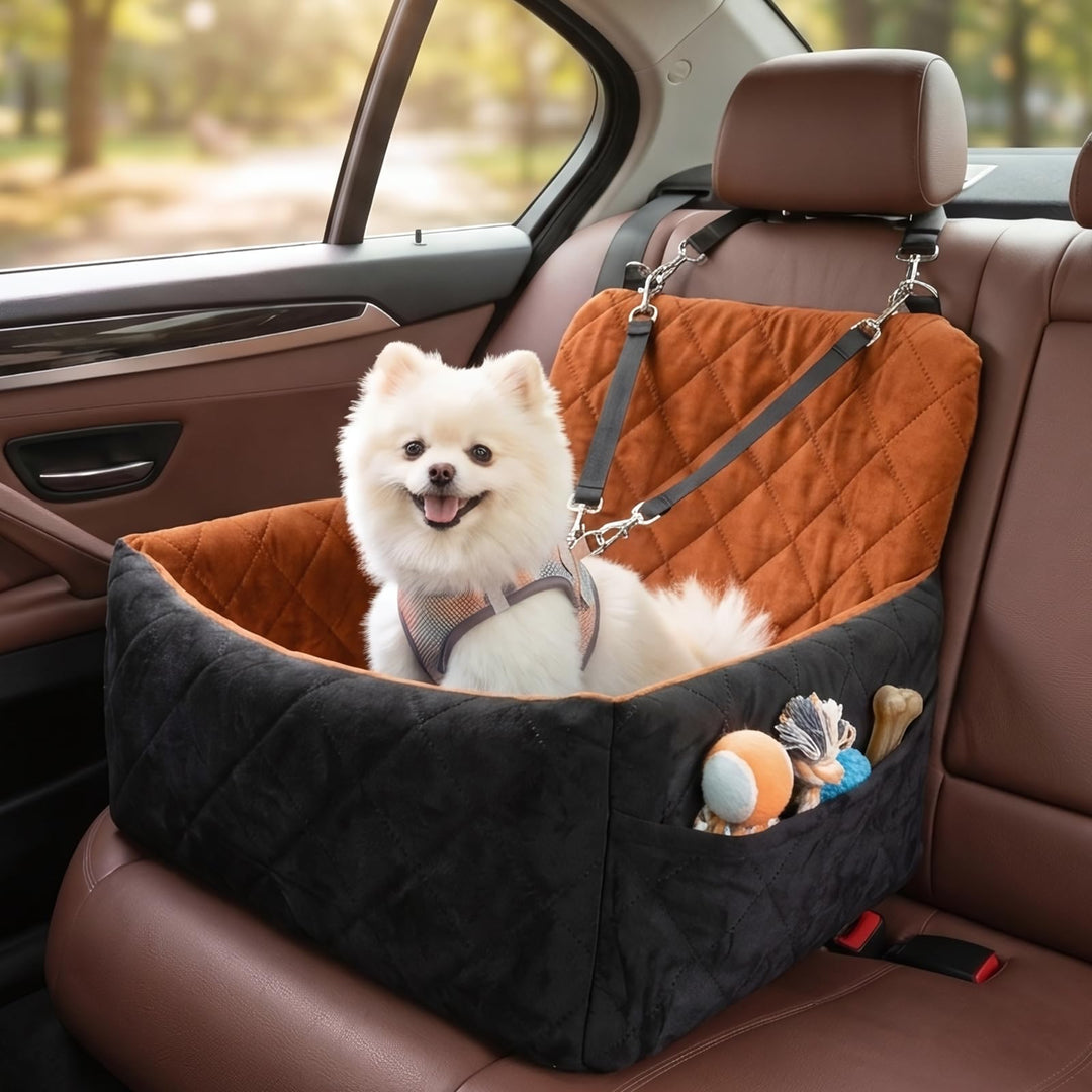 Hundeautositz bis 9 kg, Memory-Schaum Hundebooster mit Plüsch-Samt-Bezug, rutschfeste Unterseite & 2