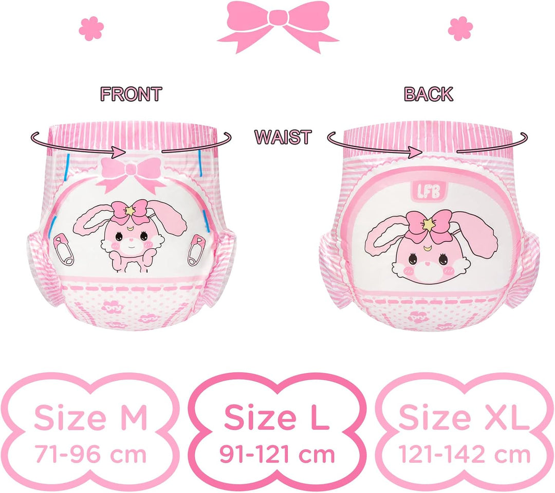 LittleForBig 5500-5800 ml Erwachsenen Gedruckten Windeln 10 Stück - Baby Usagi (L) L Rosa, L Rosa