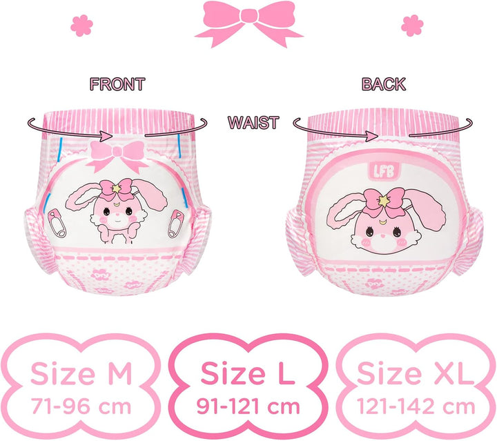 LittleForBig 5500-5800 ml Erwachsenen Gedruckten Windeln 10 Stück - Baby Usagi (L) L Rosa, L Rosa