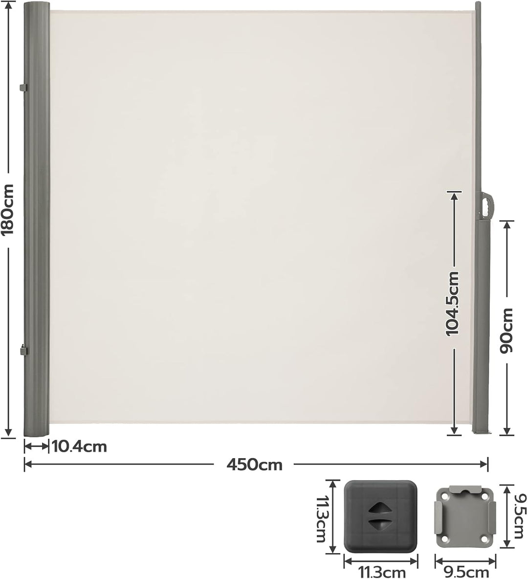 Seitenmarkise, ausziehbar, 180 x 450 cm, Sichtschutz, Sonnenschutz, Blickdicht, Seitenrollo, für Bal