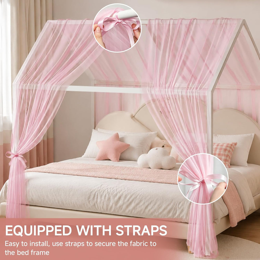 Betthimmel für Hausbett, 2 Stück Kinderzimmer Himmel 350x150cm, Hausbett Himmel aus Baumwoll-Musseli