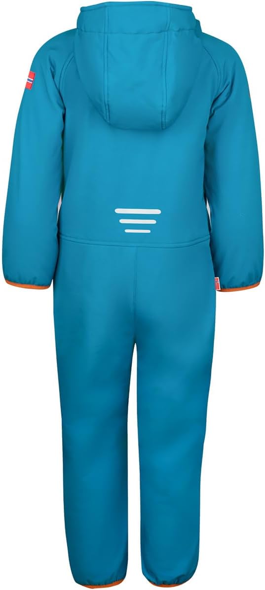 Trollkids Kinder Nordkapp Softshell Overall Einteiler, Dunkelblau/Zimt