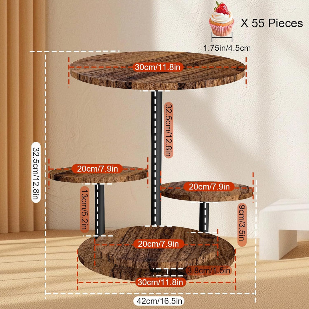 4 Etagen Kuchen und Cupcake Ständer aus Holz, 360° Drehbar Etagere für Desserts, Donuts, Kekse, Maca