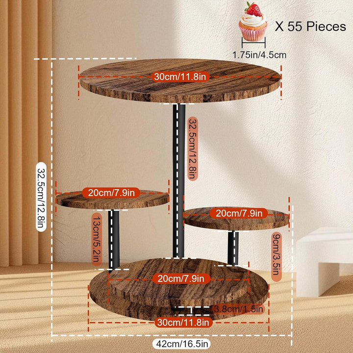 4 Etagen Kuchen und Cupcake Ständer aus Holz, 360° Drehbar Etagere für Desserts, Donuts, Kekse, Maca