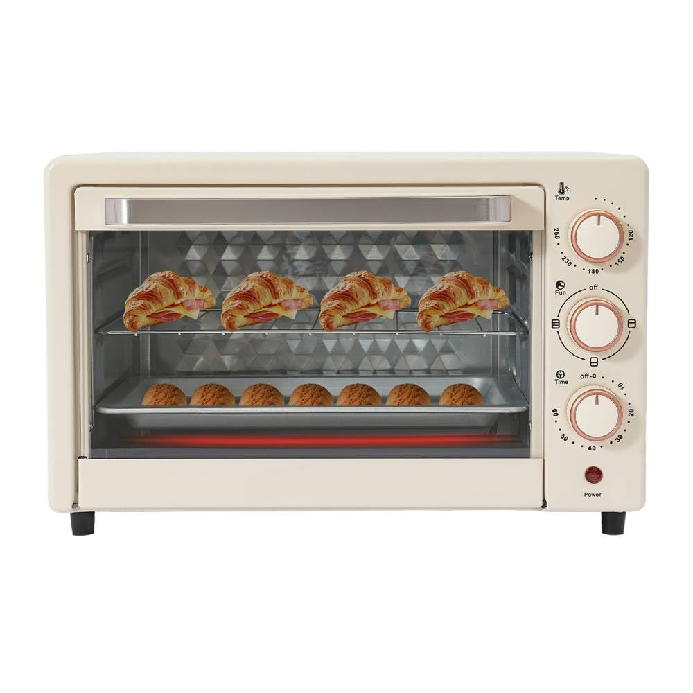 22L Elektrobackofen, Mini Backofen Pizzaofen mit Einstellbarer Temperatur und 60-Minuten-Timer, 2 Ei
