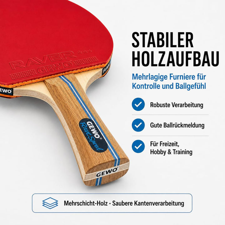 GEWO Rave Speed Tischtennisschläger Set - Kontrollierter Anfänger-Tischtennisschläger mit 3 Bällen -