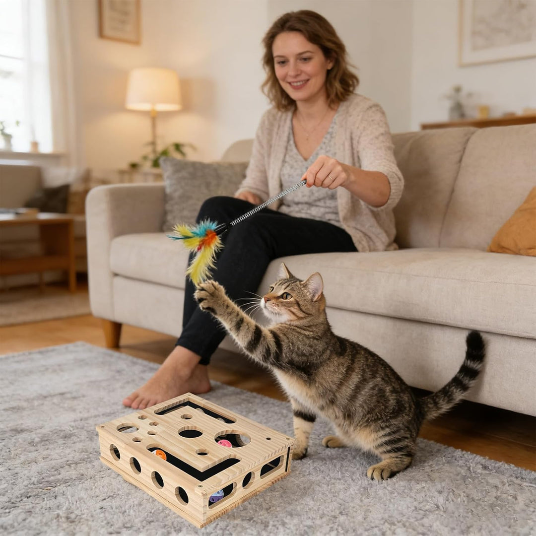Labyrinth für Katzen-Puzzle-Anreicherungsbox mit Kratzbrett, Stressabbau beim Spielen für Katzen; Un