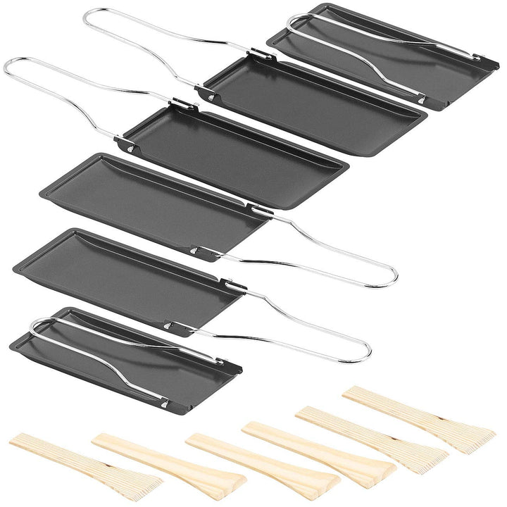 Rosenstein & Söhne Raclette Pfännchen: 6er-Set Grill-Pfännchen mit klappbarem Griff, spülmaschinenfe