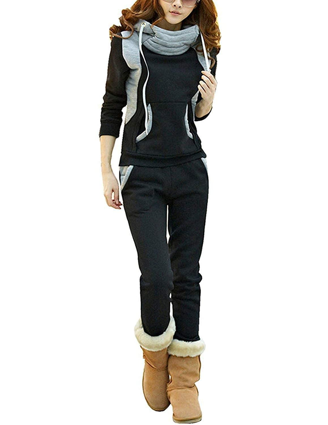 BUOYDM Trainingsanzug für Damen, lässig, Sportswear, Langarm, Sweatshirt + Jogginghose, Sport, für H