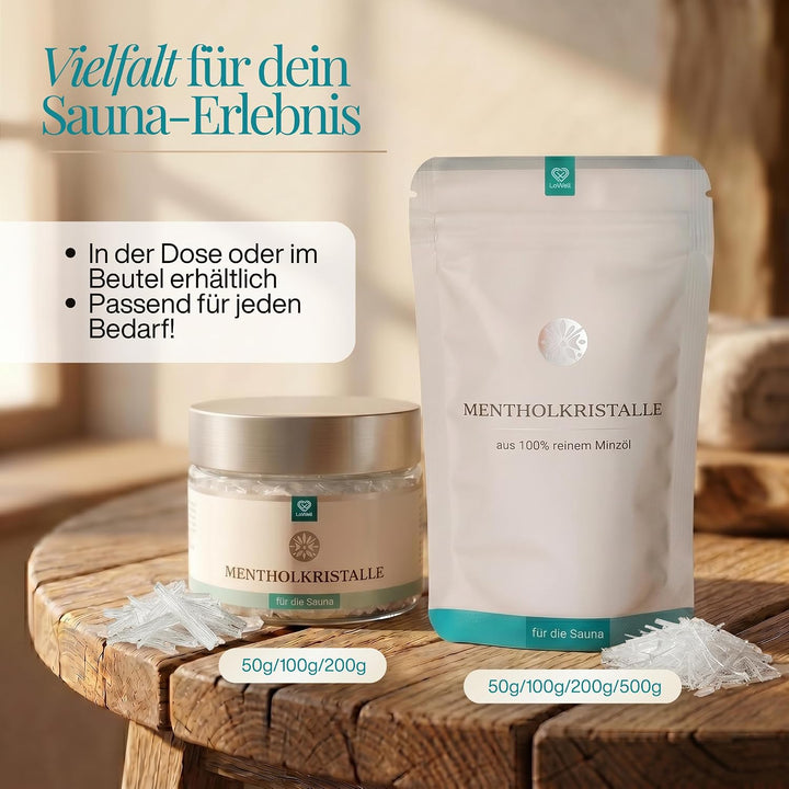 LoWell® 500g Mentholkristalle aus 100% reiner Minze - Ideal als Sauna Aufgussmittel für die Sauna in