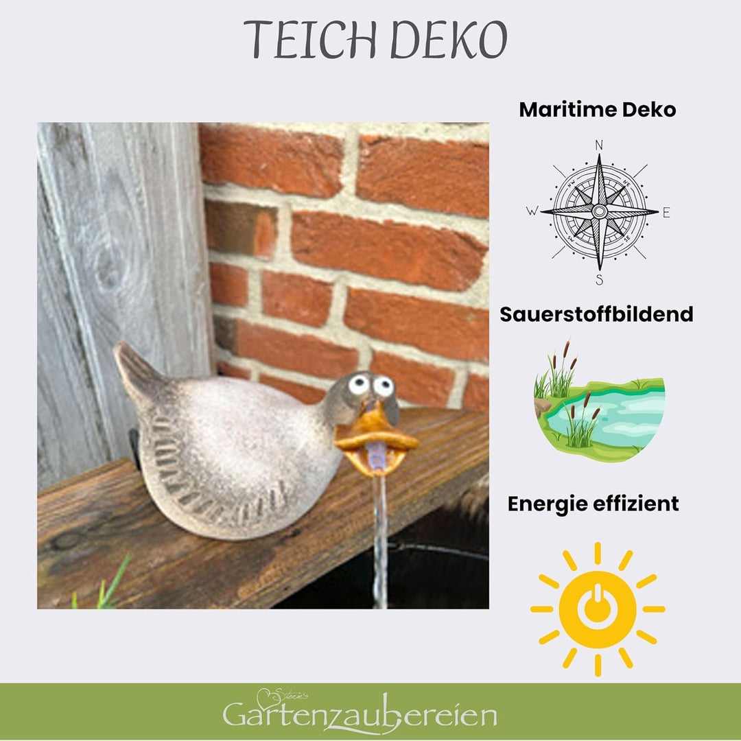 Storm's Gartenzaubereien Solar Wasserspeier Ente - Keramikfigur für Teiche und Miniteiche - 17cm x 1