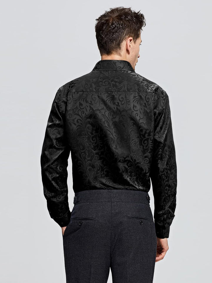 HISDERN Herren Paisley Hemd Langarm Satin Blumen Muster Hemd für Männer Jacquard Stickerei Freizeith