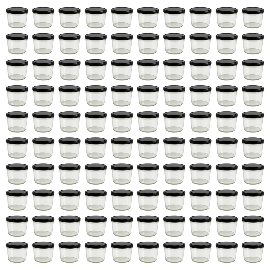 Vitrea 100x Marmeladengläser 230 ml - mit Deckel Schwarz TO 82 - Einmachgläser zum befüllen mit Schr