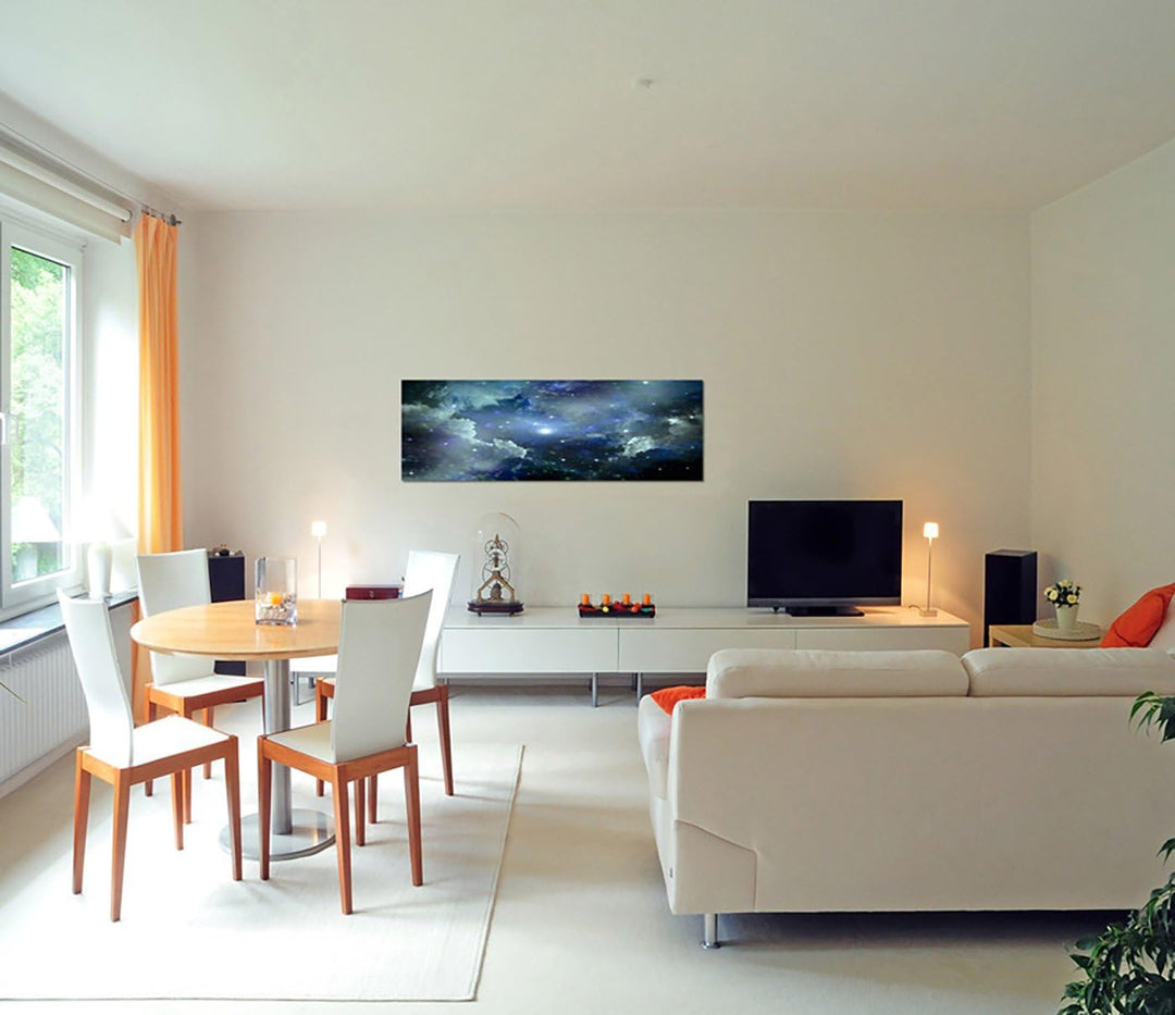 Paul Sinus Art Panoramabild auf Leinwand und Keilrahmen 150x50cm Weltraum Sterne Galaxie Planeten