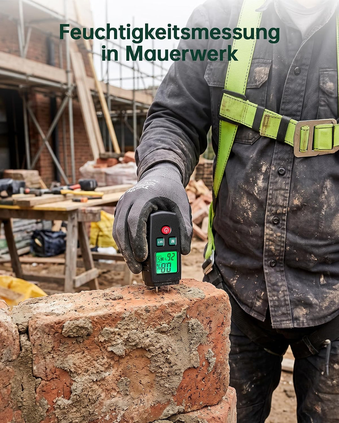 Feuchtigkeitsmessgerät, ERICKHILL EWM03 Pin-Typ Holzfeuchtemessgerät mit 5 Modi, LCD-Display mit grü