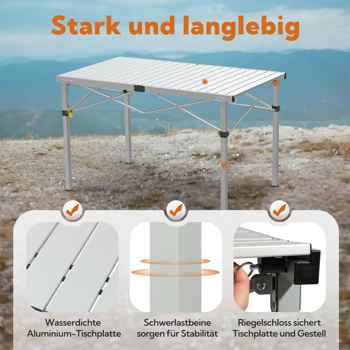 Campingtisch Klappbar Bis 100KG mit Tragetasche Alu Klapptisch für 6 Personen - Roll Up Camping Tisc