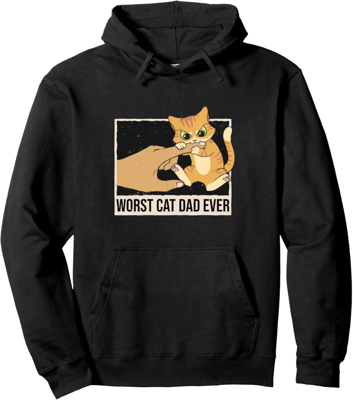 Vintage Worst Cat Dad Ever Kitten Father Cats Pullover Hoodie