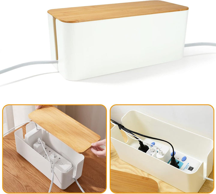 GOYADA 3 Stück Kabelbox Weiss, Kabel-Organizer Box, Kabel-Aufbewahrungsbox, 3 Grössen Kabelmanagemen