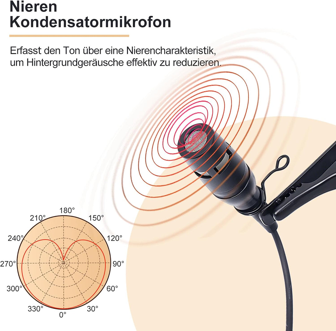 Lavalier-Mikrofon, Nieren-Kondensator Ansteckmikrofon kompatibel mit Sennheiser Wireless Systemen, 3